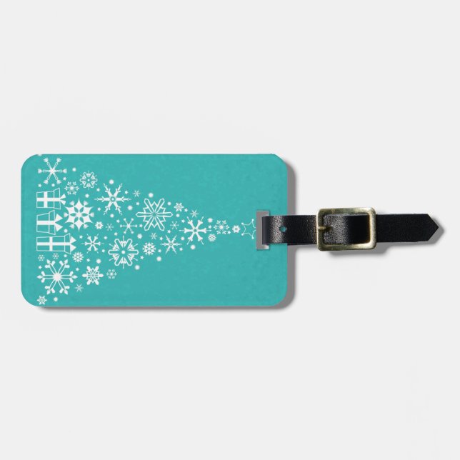 Stilvoll eleganter weißer und aquamariner Weihnach Gepäckanhänger (Vorderseite horizontal)