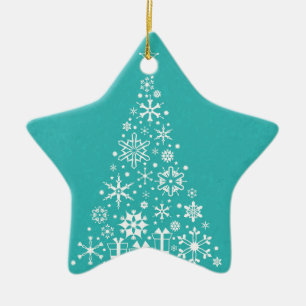 Stilvoll eleganter weißer und aquamariner Weihnach Keramikornament