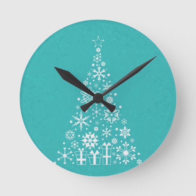 Stilvoll eleganter weißer und aquamariner Weihnach Runde Wanduhr (Vorderseite)