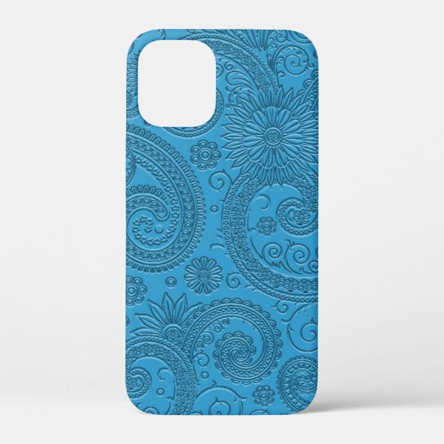 Stilvoll Etched Modern Blue Paisley Floral Muster Case-Mate iPhone Hülle (Rückseite)