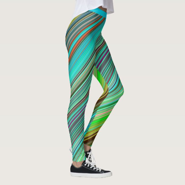 Stilvoll farbenfroh Blaues Aquamarines Streifenmus Leggings (Rechts)