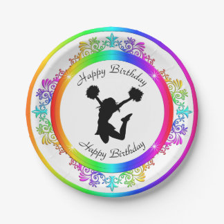 Stilvoll farbenfroh verzierte Cheerleader Birthday Pappteller