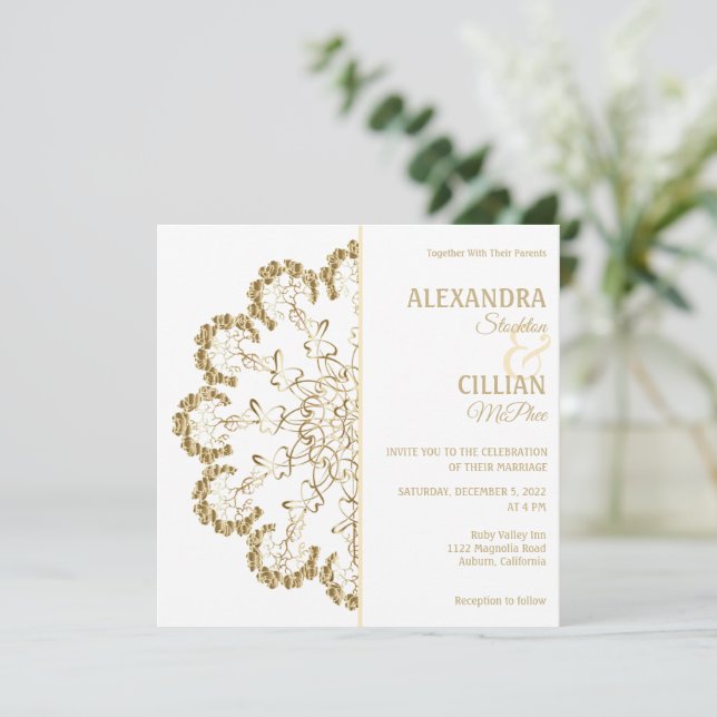 Stilvoll floral Mandala Wedding Einladung (Stehend Vorderseite)