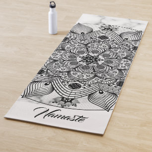 Stilvoll florales Schwarz und Weiß Mandala Namaste Yogamatte