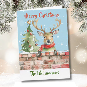 Stilvoll Funny Watercolor Rentier Weihnachtsbaum Karte