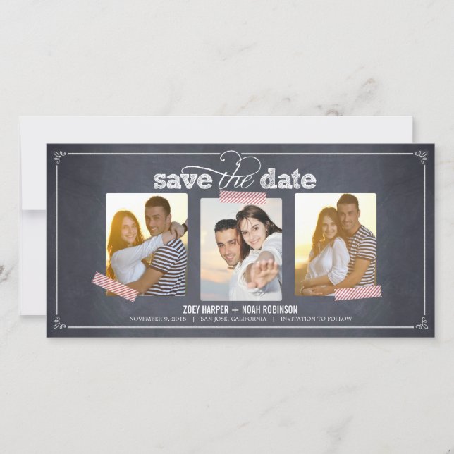 Stilvoll gekleidete 3 Fotos speichern die Datumska Save The Date (Vorderseite)