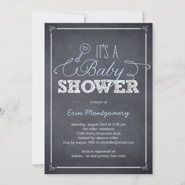 Stilvoll gekleidete Baby-Dusche Einladungen - Blau (Vorderseite)
