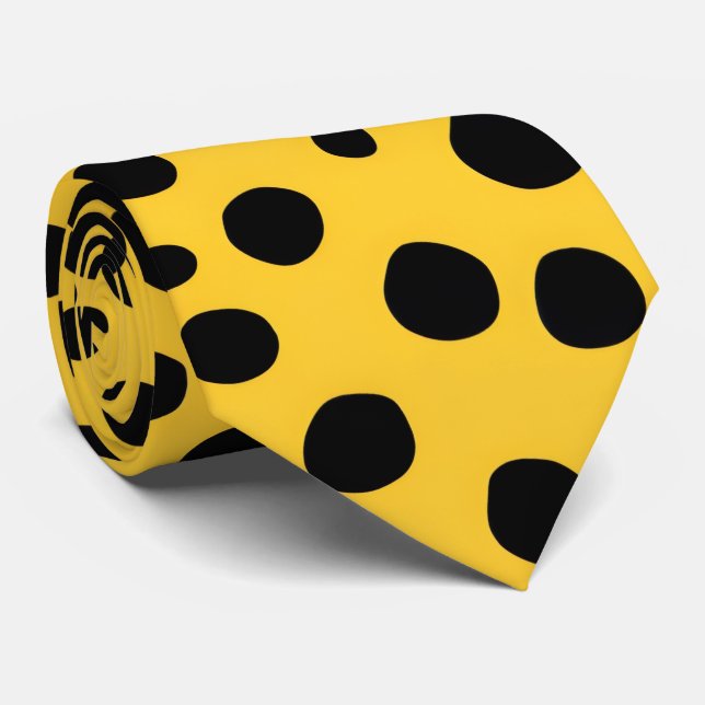 Stilvoll Gelb & Schwarz Polka Dot Moderne Neck Tie Krawatte (Gerollt)