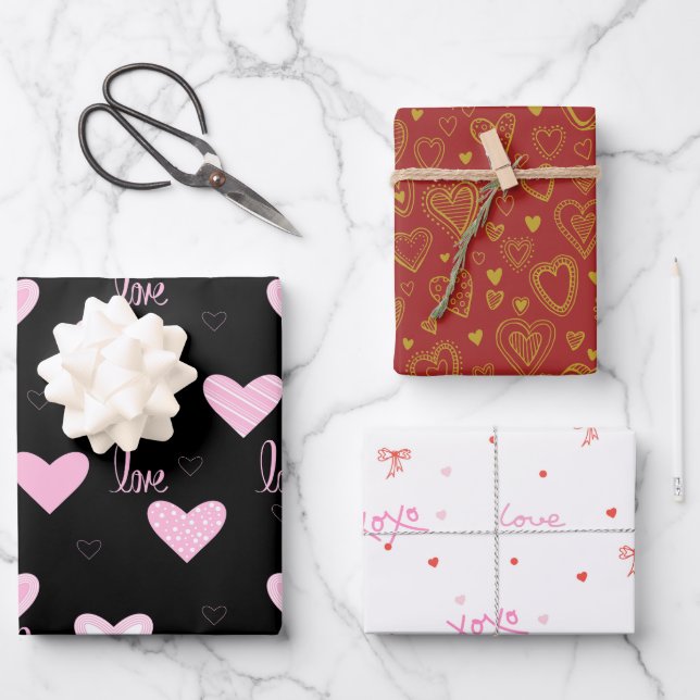 Stilvoll gemischter Valentinstag Geschenkpapier Set (Vorderseite)