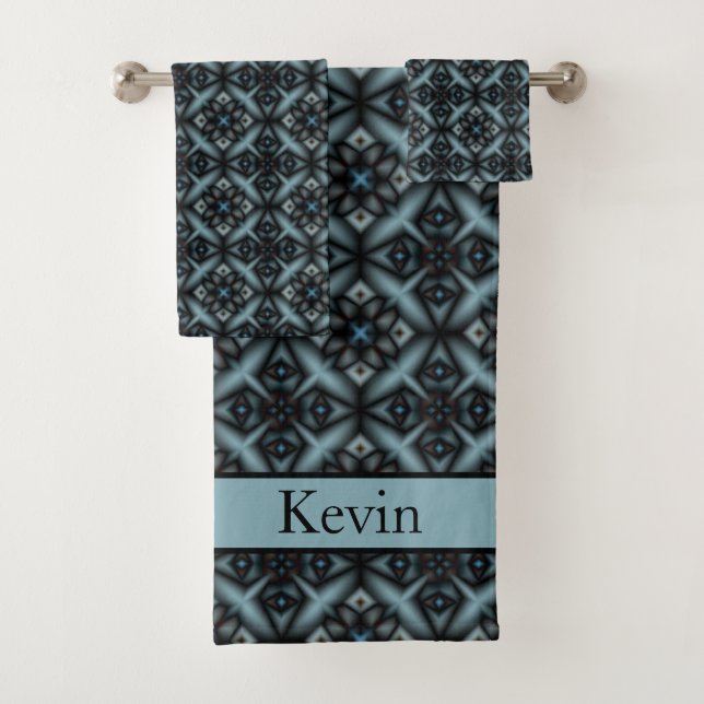stilvoll, geometrisch, blau, schwarz, orientalisch badhandtuch set (Insitu)