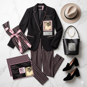 Stilvoll gestreiftes rosa und schwarzes Foto zum 8 Einladung