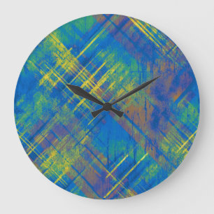 Stilvoll gestresster Karierter Karo Blau, Grün, Ge Große Wanduhr