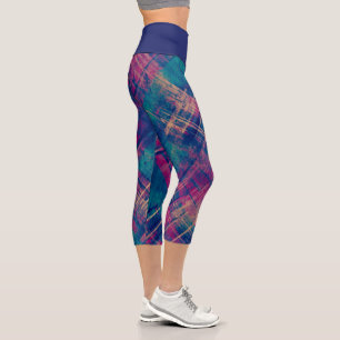 Stilvoll gestresster Karierter Karo Indigo Waistba Capri Leggings