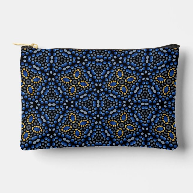 Stilvoll Girly Blue & Gold Dot Art Mandala Muster Zubehörtasche (Vorderseite)