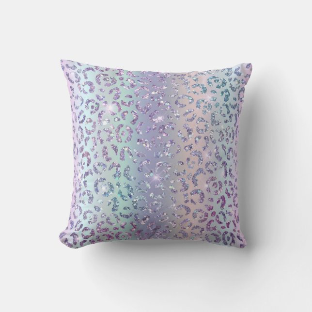 Stilvoll Girly Mermaid Glitzer Leopard Print Einzi Kissen (Vorderseite)