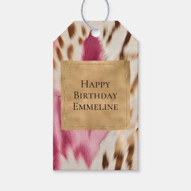 Stilvoll Girly Pink Gold White Zebra Geschenkanhänger (Vorderseite)