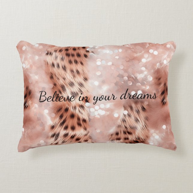 Stilvoll Girly Pink Rose Gold Leopard Glitz Dekokissen (Vorderseite)