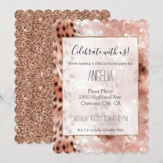 Stilvoll Girly Pink Rose Gold Leopard Glitz Einladung