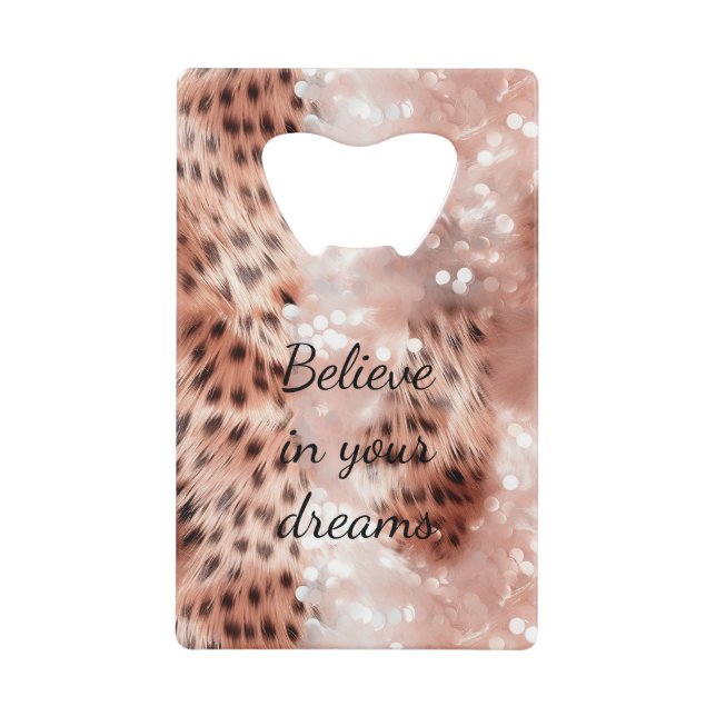 Stilvoll Girly Pink Rose Gold Leopard Glitz Geldbeutel Flaschenöffner (Vorderseite)