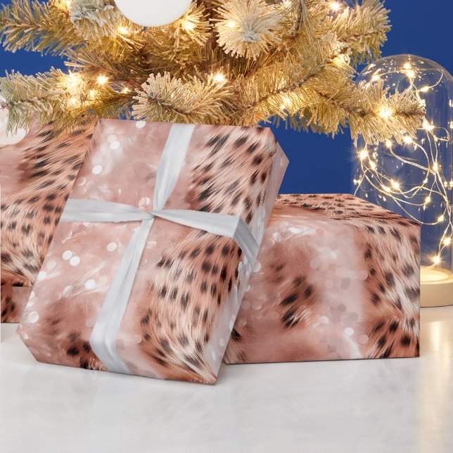 Stilvoll Girly Pink Rose Gold Leopard Glitz Geschenkpapier (Feiertage)