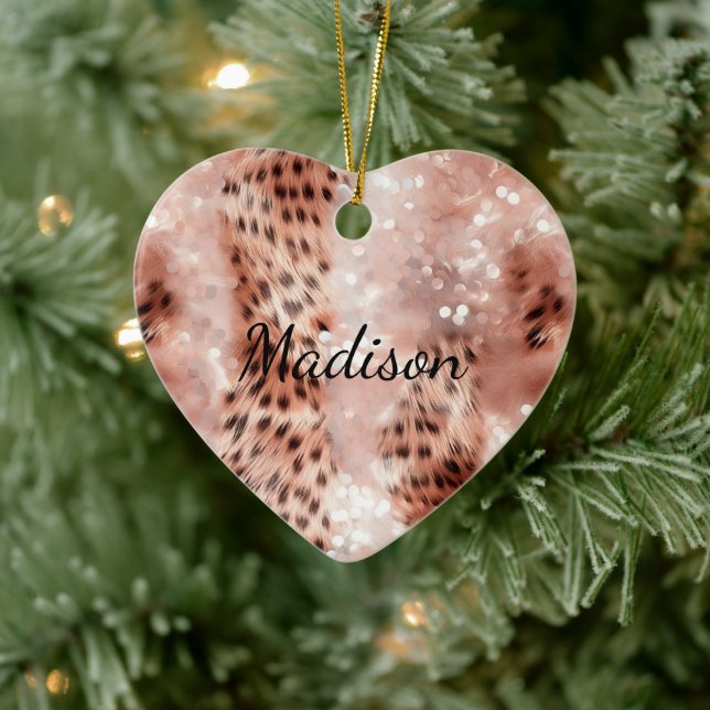 Stilvoll Girly Pink Rose Gold Leopard Glitz Keramik Ornament (Baum)