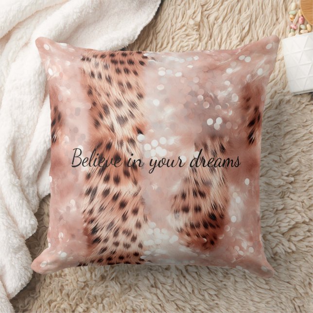 Stilvoll Girly Pink Rose Gold Leopard Glitz Kissen (Decke)