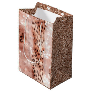 Stilvoll Girly Pink Rose Gold Leopard Glitz Mittlere Geschenktüte