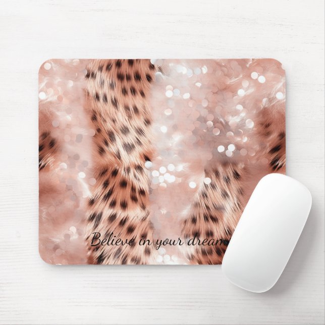 Stilvoll Girly Pink Rose Gold Leopard Glitz Mousepad (Mit Mouse)