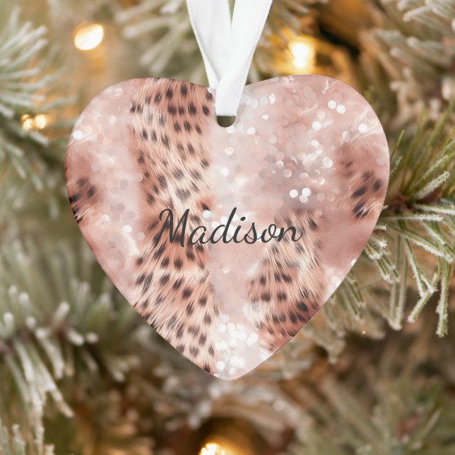 Stilvoll Girly Pink Rose Gold Leopard Glitz Ornament (Baum)
