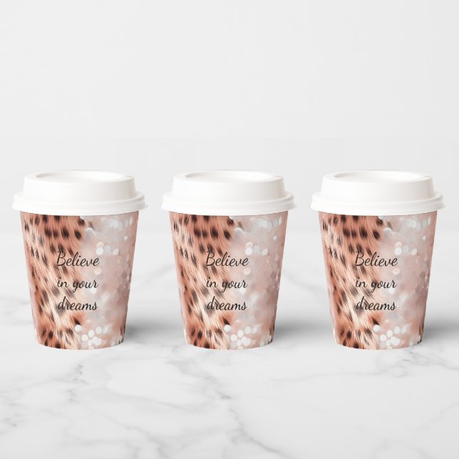 Stilvoll Girly Pink Rose Gold Leopard Glitz Pappbecher (Multi)