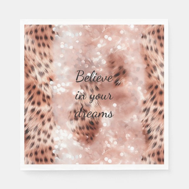 Stilvoll Girly Pink Rose Gold Leopard Glitz Serviette (Vorderseite)