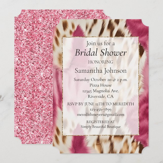 Stilvoll Girly Pink White Gold Zebra Einladung (Vorne/Hinten)