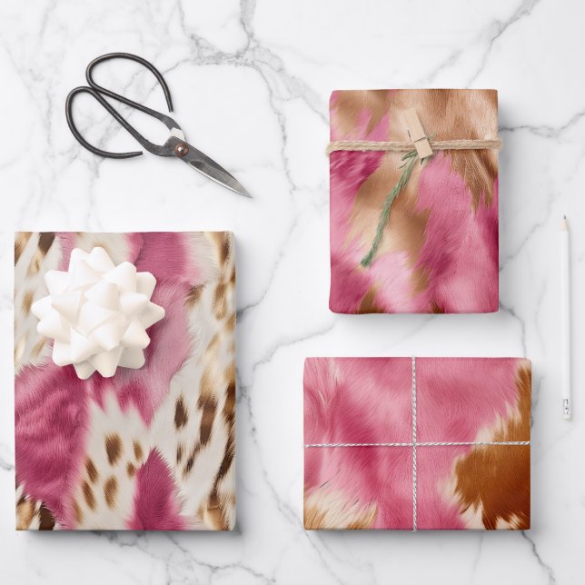 Stilvoll Girly Pink White Gold Zebra Geschenkpapier Set (Vorderseite)