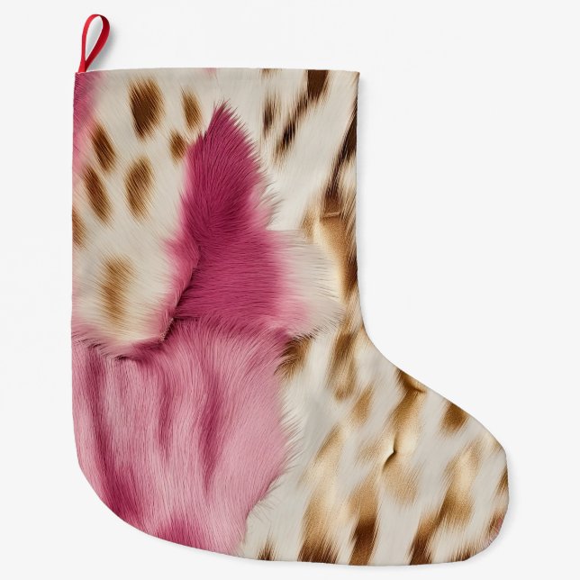 Stilvoll Girly Pink White Gold Zebra Großer Weihnachtsstrumpf (Vorderseite)
