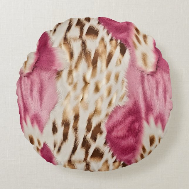 Stilvoll Girly Pink White Gold Zebra Rundes Kissen (Vorderseite)
