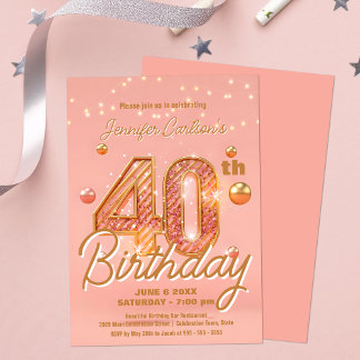 Stilvoll glanzweiches Pink & Gold 40. Geburtstag Einladung