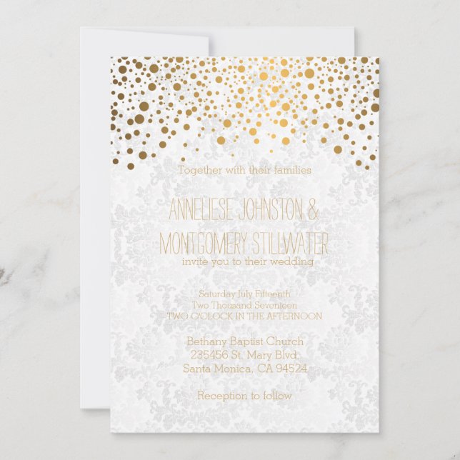 Stilvoll Gold Confetti Dots Wedding Theme Einladung (Vorderseite)