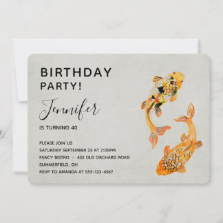 Stilvoll Gold Koi Fish Geburtstag Einladung