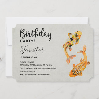Stilvoll Gold Koi Fish Geburtstag Einladung