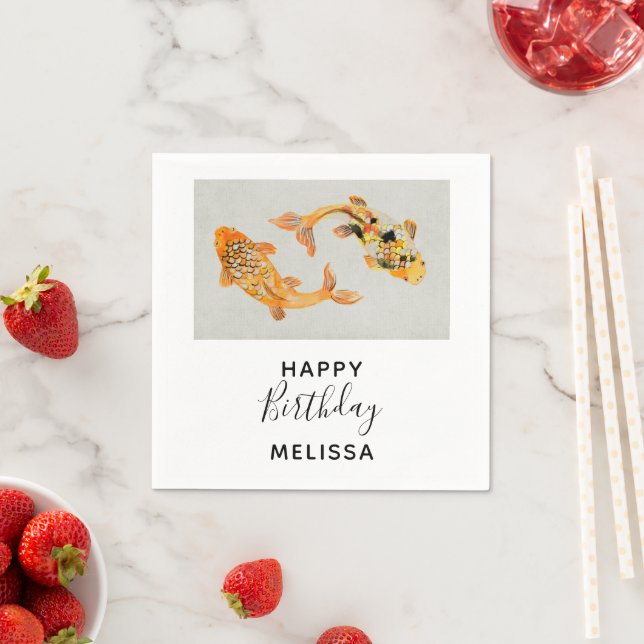 Stilvoll Gold Koi Fish Geburtstag Serviette (Beispiel)