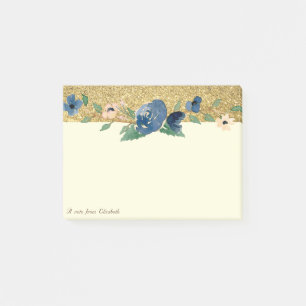 Stilvoll, goldfarbener Glitzer, floral Post-it Klebezettel