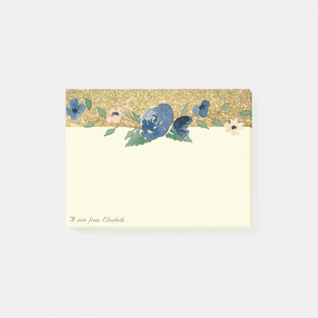 Stilvoll, goldfarbener Glitzer, floral Post-it Klebezettel (Vorderseite)
