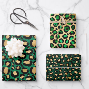 Stilvoll grüne und goldene Folie Leopard Flecken S Geschenkpapier Set