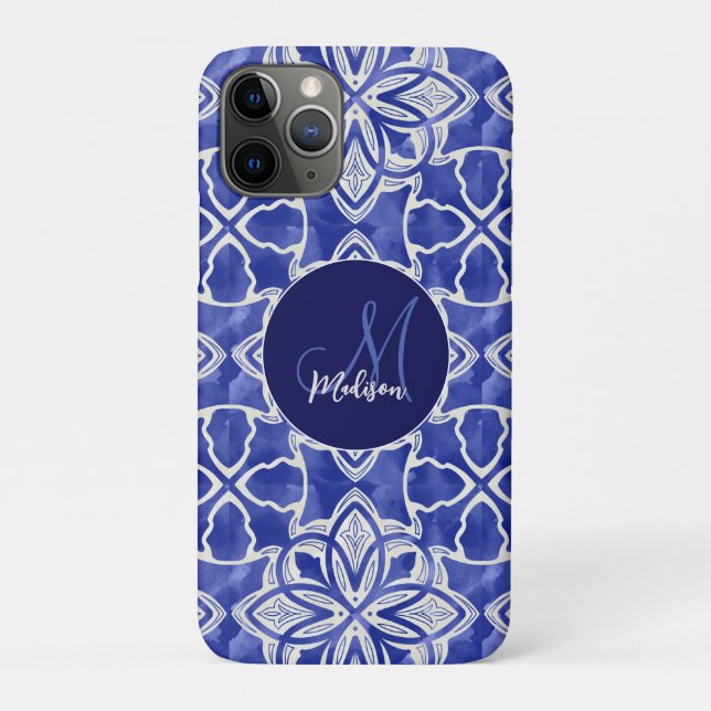 Stilvoll gürtelblau graue erste mit Monogramm Case-Mate iPhone Hülle (Rückseite)
