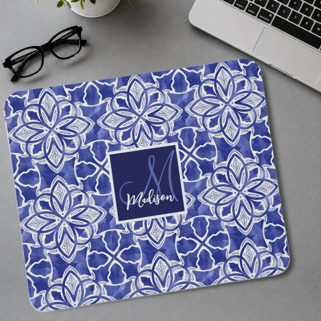Stilvoll gürtelblau graue erste mit Monogramm Mousepad (Von Creator hochgeladen)