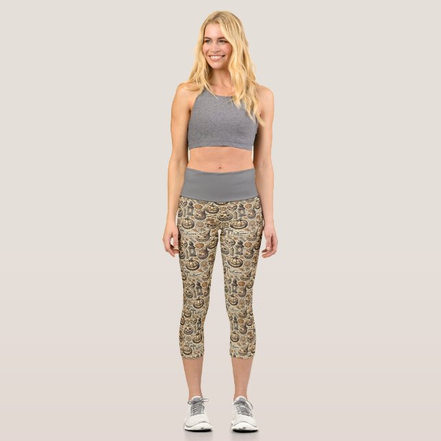 Stilvoll Halloween-orange-braun Capri Leggings (Vorderseite)