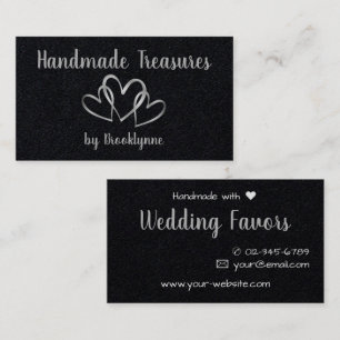 Stilvoll handgefertigt mit Liebe Black Silver Hear Visitenkarte
