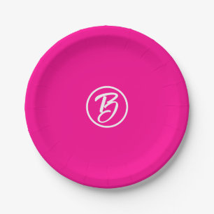 Stilvoll Hot Pink Circle Monogram Pappteller