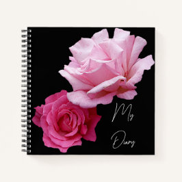 Stilvoll hübsch rosa Rosa Blume schwarz trendig bo Notizbuch