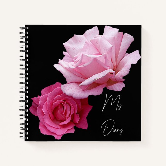Stilvoll hübsch rosa Rosa Blume schwarz trendig bo Notizbuch (Vorderseite)